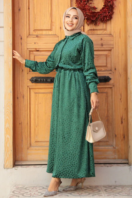 Modest Green Maxi Dress 92690Y - NEVA STYLE