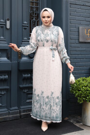 Modest Green Pleated Dress 23501Y - 2