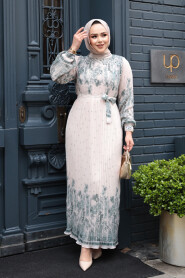 Modest Green Pleated Dress 23501Y - 3