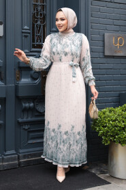 Modest Green Pleated Dress 23501Y - 1