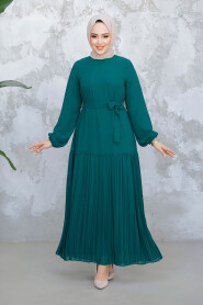 Modest Green Pleated Long Dress 23771Y - 2