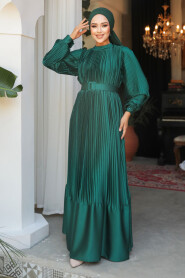 Modest Green Pleated Maxi Dress 43532Y - 4