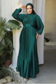 Modest Green Pleated Maxi Dress 43532Y - 3