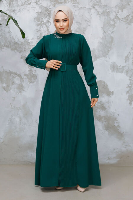 Modest Green Plus Size Pleated Dress 65879Y - NEVA STYLE