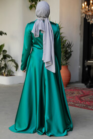 Modest Green Satin Bridesmaid Dress 25880Y - 3