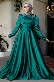 Modest Green Satin Bridesmaid Dress 25880Y - 2