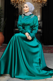 Modest Green Satin Bridesmaid Dress 25880Y - 1