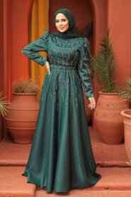 Modest Green Satin Evening Dress 51891Y - 1