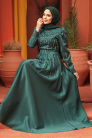 Modest Green Satin Evening Dress 51891Y - 3