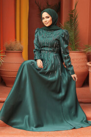 Modest Green Satin Evening Dress 51891Y - 4