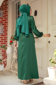 Modest Green Satin Prom Dress 5948Y - 4