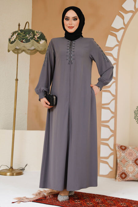 Modest Grey Abaya 45274GR - NEVA STYLE