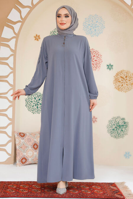 Modest Grey Abaya For Women 45292GR - NEVA STYLE