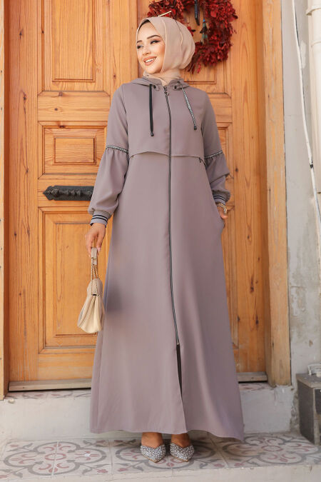 Modest Grey Abaya For Women 62602GR - NEVA STYLE