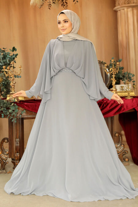 Modest Grey Bridesmaid Dress 25891GR - NEVA STYLE