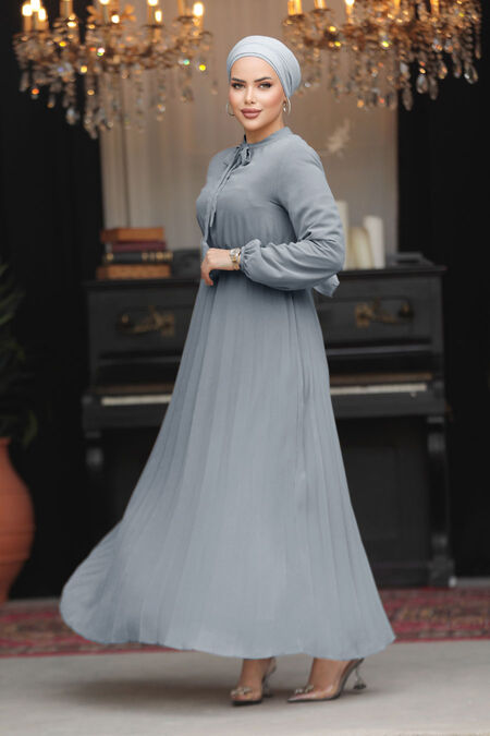 Modest Grey Chiffon Maxi Dresses 50351GR - NEVA STYLE