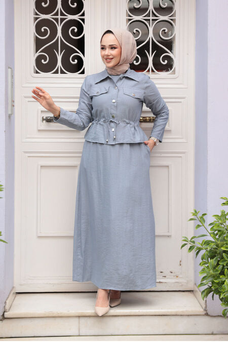 Modest Grey Dual Suit Dress 44651GR - NEVA STYLE