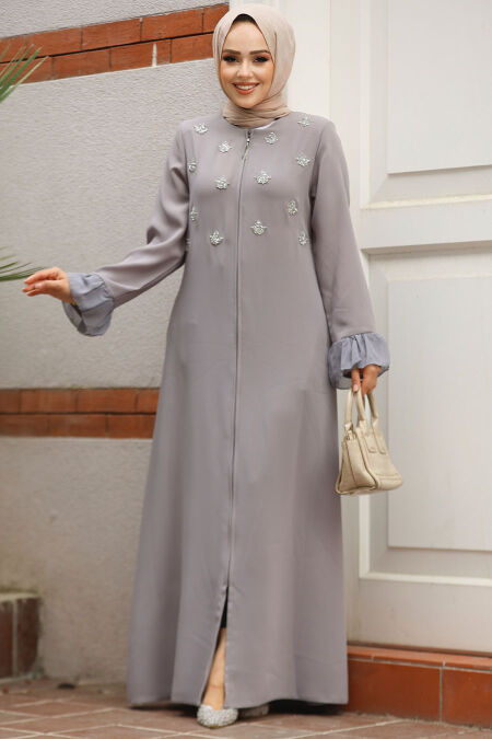 Modest Grey Dubai Abaya 520090GR - NEVA STYLE