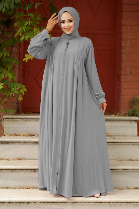 Modest Grey Dubai Abaya 520180GR - NEVA STYLE