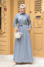 Modest Grey Eid Dress 7238GR - 2