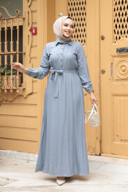 Modest Grey Eid Dress 7238GR - 1