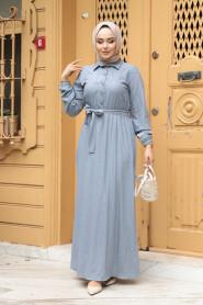 Modest Grey Eid Dress 7238GR - 4