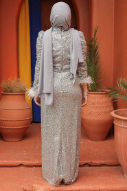 Modest Grey Elegant Evening Gown 45341GR - 4