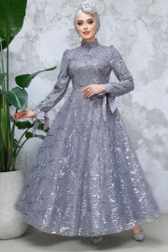 Modest Grey Elegant Evening Gown 4908GR 