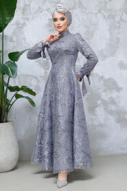 Modest Grey Elegant Evening Gown 4908GR - 2