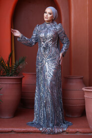 Modest Grey Engagement Dress 50651GR - 3