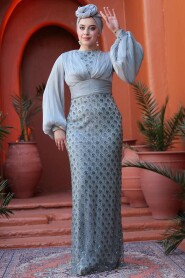 Modest Grey Engagement Gown 4961GR - 2