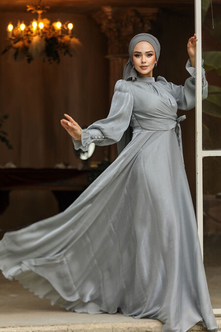 Modest Grey Evening Dress 48051GR - NEVA STYLE