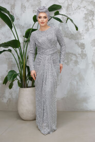 Modest Grey Evening Dress 50371GR - 4