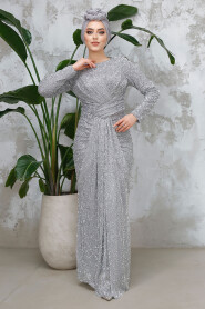 Modest Grey Evening Dress 50371GR - 3