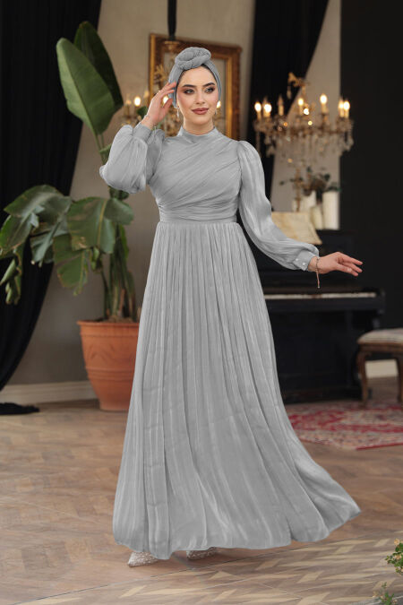 Modest Grey Evening Gown 44081GR - NEVA STYLE