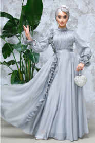 Modest Grey Evening Long Dress 48571GR 