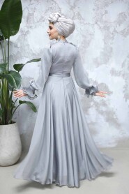 Modest Grey Evening Long Dress 48571GR - 5