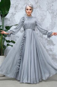 Modest Grey Evening Long Dress 48571GR - 2