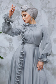 Modest Grey Evening Long Dress 48571GR - 3