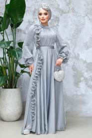 Modest Grey Evening Long Dress 48571GR - 4