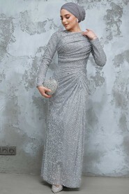 Modest Grey Evening Long Dress 50341GR - 3