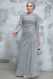 Modest Grey Evening Long Dress 50341GR - 2