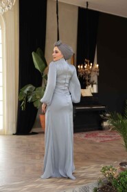 Modest Grey Evening Long Dress 50781GR - 4