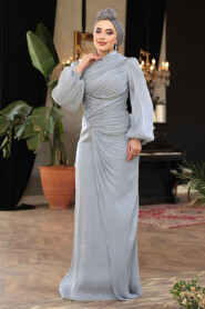 Modest Grey Evening Long Dress 50781GR - 3