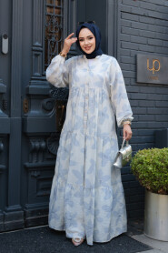Modest Grey Floral Long Dress 19035GR - 2