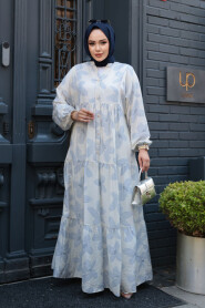 Modest Grey Floral Long Dress 19035GR - 1