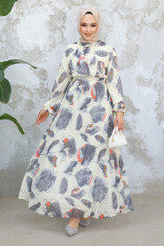 Modest Grey Floral Long Dress 344601GR 