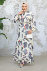 Modest Grey Floral Long Dress 344601GR - 3