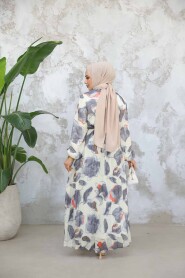 Modest Grey Floral Long Dress 344601GR - 4