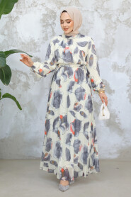 Modest Grey Floral Long Dress 344601GR - 2